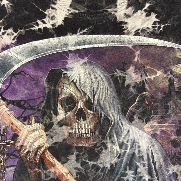 Vintage 90's The Roxx Grim Reaper Scythe Tie Dye T-Shirt Single Stitch Large - Picture 6 of 8